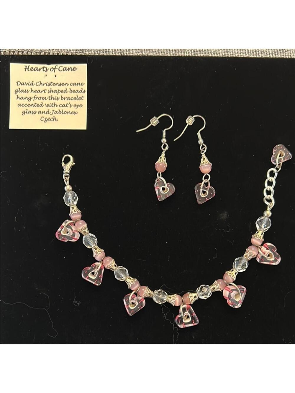 Heart Shaped Glass Bead Bracelet and Earring Set